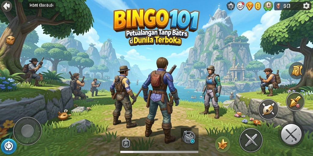 Tampilan menarik dari gameplay BINGO101 di dunia terbuka.