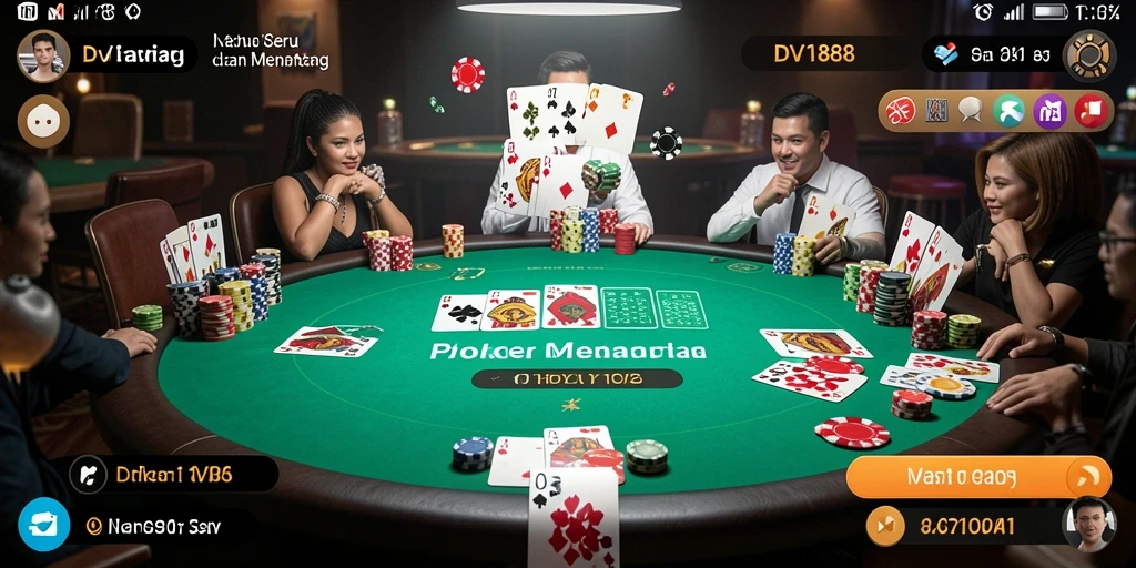 Tampilan seru gameplay poker di DV188 dengan suasana kompetitif.