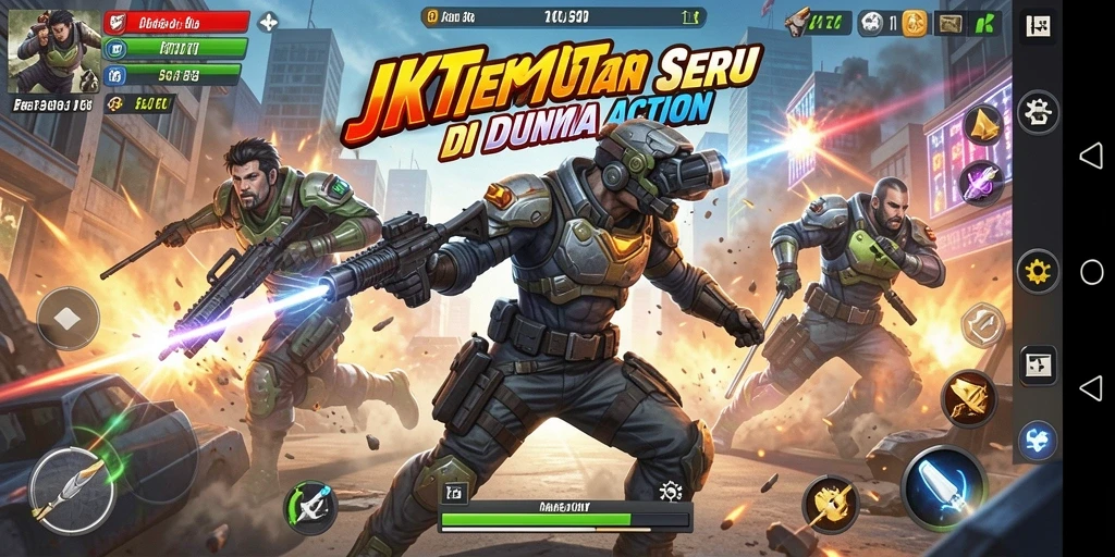 Screenshot gameplay JKTJKT yang menunjukkan aksi mendebarkan dalam pertempuran.